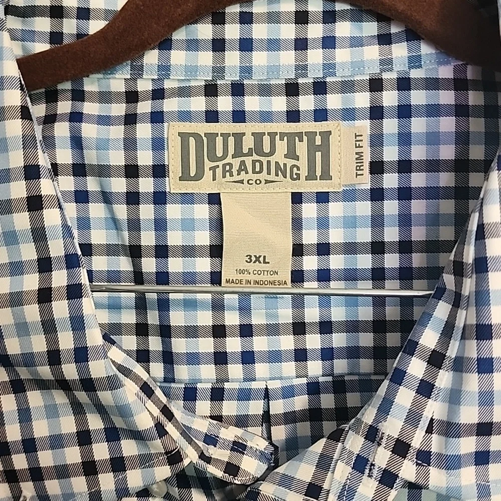 DULUTH TRADING CO Checkered Button Down Trim Fit Short Sleeve Shirt Sz 2XL - Picture 3 of 5